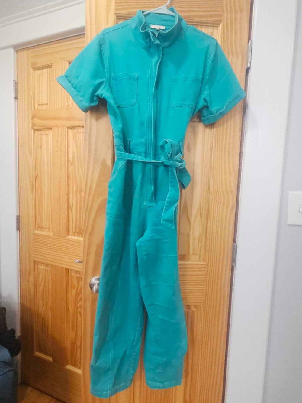 Skies are Blue Teal Denim Jumpsuit M